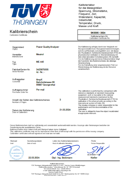 ME440 TUV Calibration Certificate